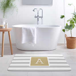 Monogram guld och Grått Rand | Redigerbar Färg Badrumsmatta