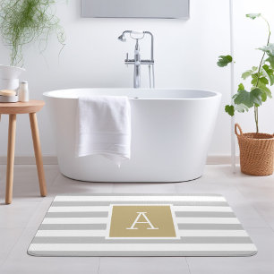 Monogram guld och Grått Rand   Redigerbar Färg Badrumsmatta