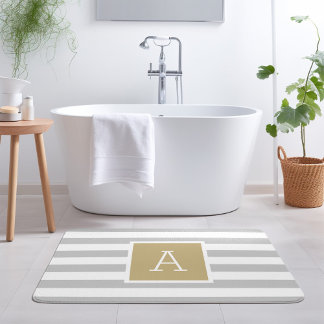Monogram guld och Grått Rand | Redigerbar Färg Badrumsmatta