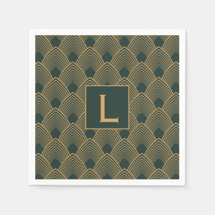 Monogram Guld och Smaragdgrönt Art Deco Mönster Pappersservett
