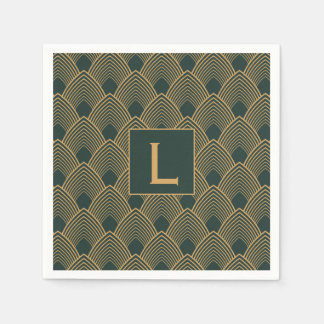 Monogram Guld och Smaragdgrönt Art Deco Mönster Pappersservett
