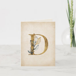 Monogram guld och svart Blommigt D med Löv Anteckningskort