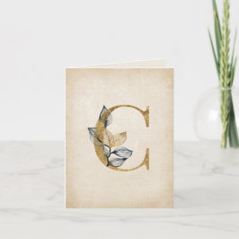 Monogram guld och svart C med Löv Anteckningskort