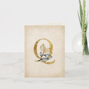 Monogram guld och svart Q med Löv Anteckningskort