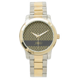Monogram guld och svart quatrefoil mönster armbandsur