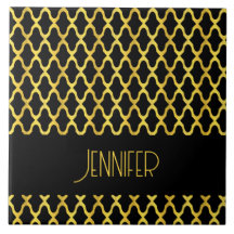 Monogram guld och svart quatrefoil mönster