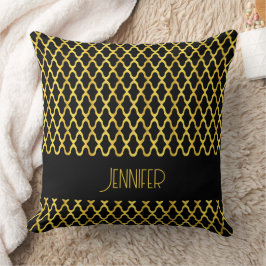 Monogram guld och svart quatrefoil mönster kudde