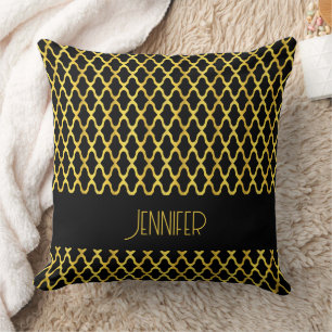 Monogram guld och svart quatrefoil mönster kudde
