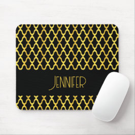 Monogram guld och svart quatrefoil mönster musmatta