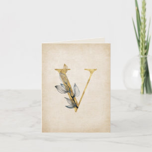 Monogram guld och svart V med Löv Anteckningskort
