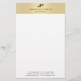 Monogram Guld och vit modern Elegant Brevpapper