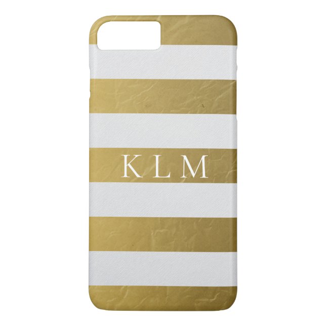 Monogram, Guld och Vita Rand Case-Mate iPhone Skal (Baksida)