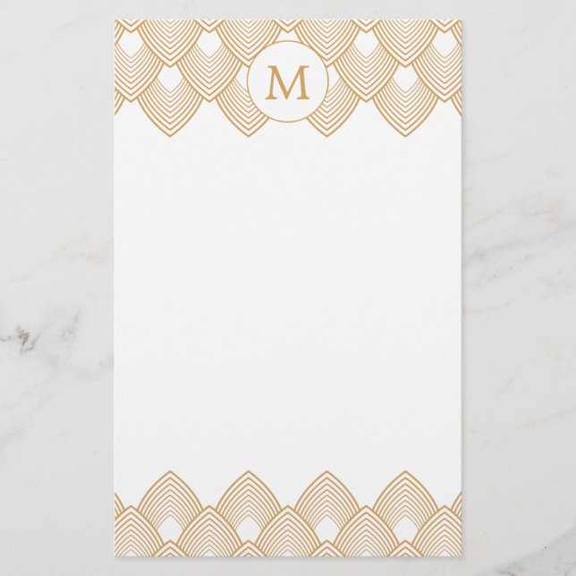 Monogram Guld och White Art Deco Mönster Brevpapper (Framsida)