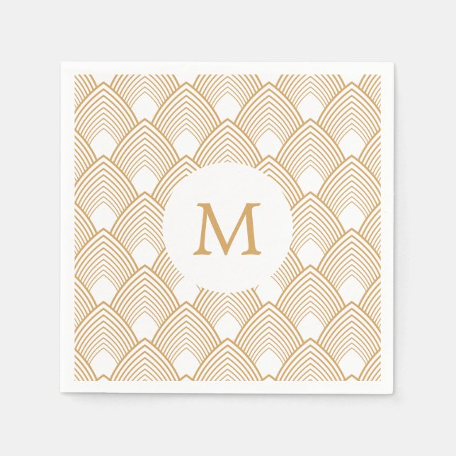 Monogram Guld och White Art Deco Mönster Pappersservett (Framsidan)