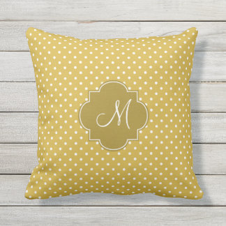 Monogram Guld och White Polka Dot Mönster Utomhuskudde