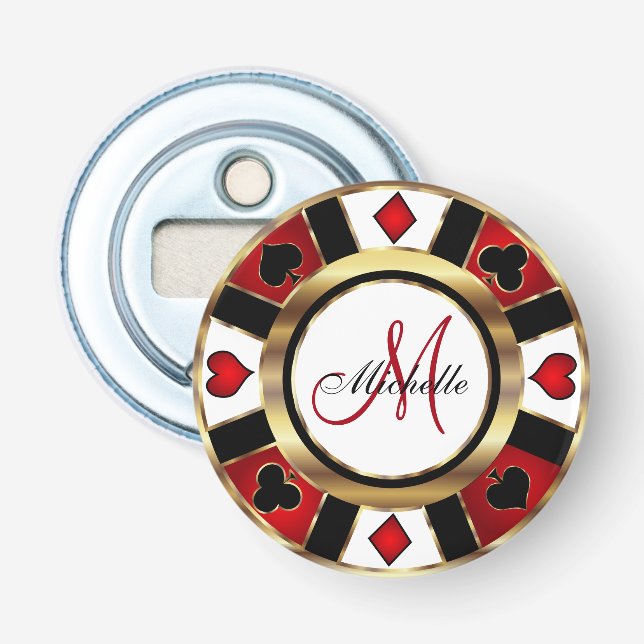 Monogram Guld Poker Chip Design Flasköppnare (Framsidan)