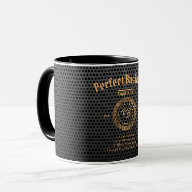 Monogram Guld Ram Black Professionell Luxury Chic Mugg (Framsida vänster)