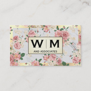Monogram Guld Ram Marble med Blommönster Visitkort