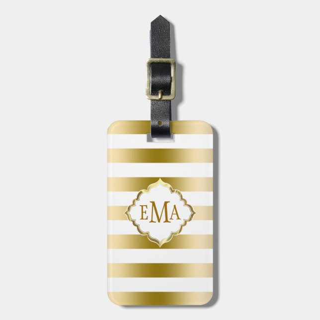 Monogram Guld Rand Mönster Bagagebricka (Vertikal Framsida)