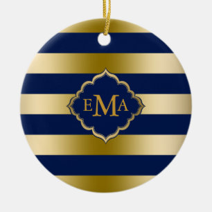 Monogram Guld Rand Mönster Julgransprydnad Keramik