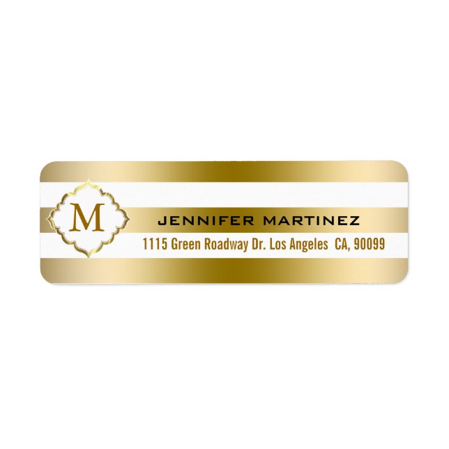 Monogram Guld Rand Mönster Returadress Etikett (Framsidan)