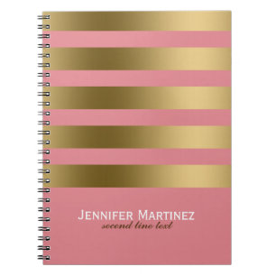 Monogram Guld Rand och Rosa Geometric Mönster Anteckningsbok Med Spiral