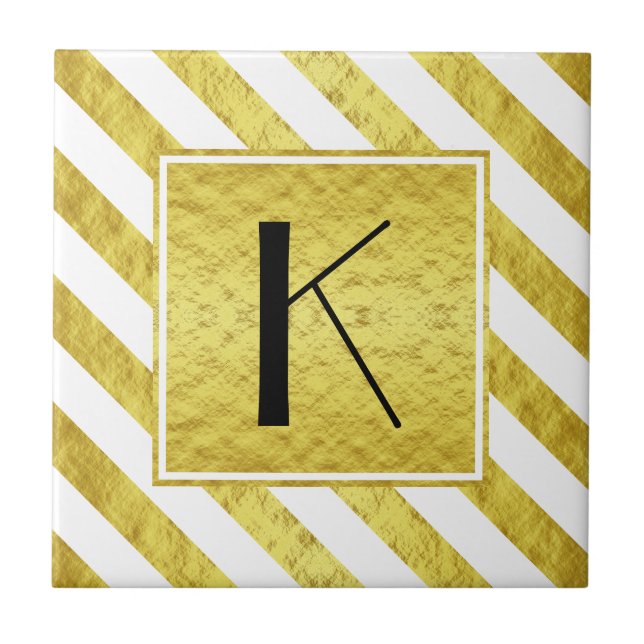 Monogram-guld-ränder Mönster Kakelplatta (Framsidan)