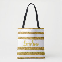 Monogram-guld randig totebag