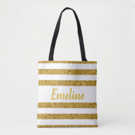 Monogram-guld randig totebag tygkasse