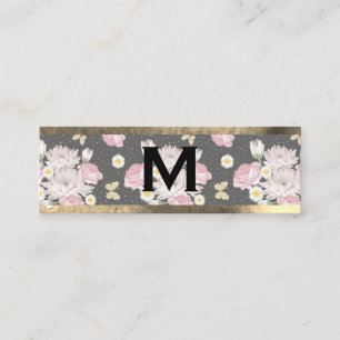 Monogram Guld Rosa Blommor Mini Visitkort