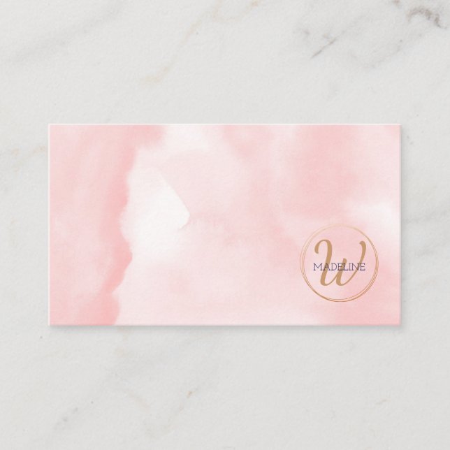 Monogram Guld Rosa Watercolor Personal Visitkort (Framsida)