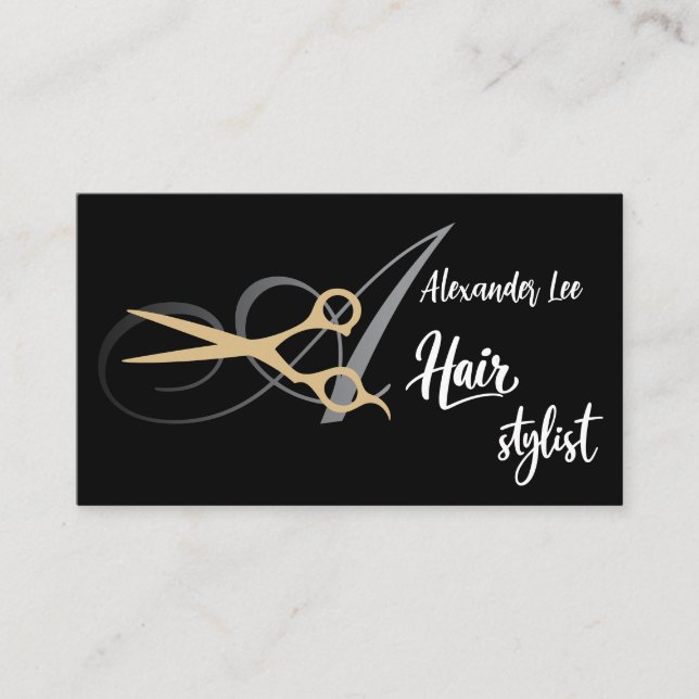 Monogram Guld Sax Frisör AffärsKort Visitkort (Framsida)