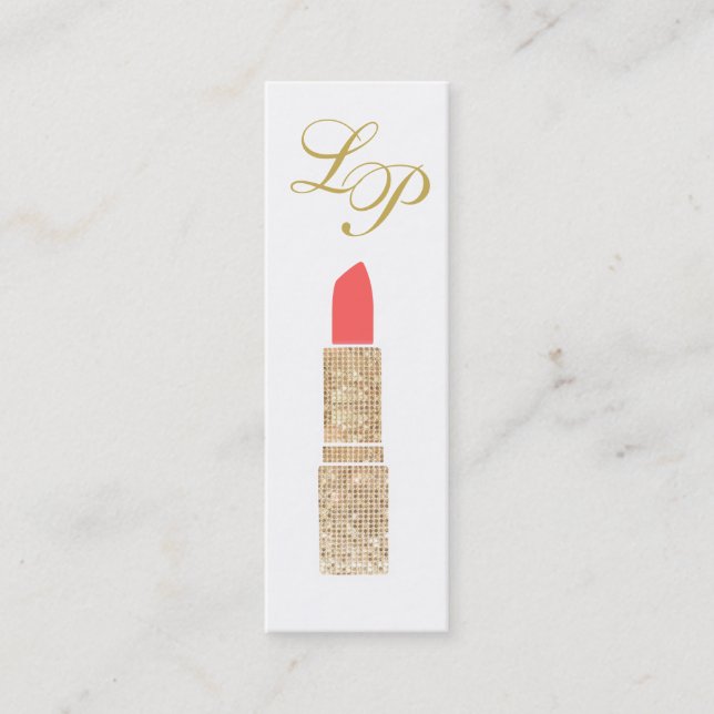 Monogram Guld Sequin Lipstick Makeup Artist Mini Visitkort (Framsida)
