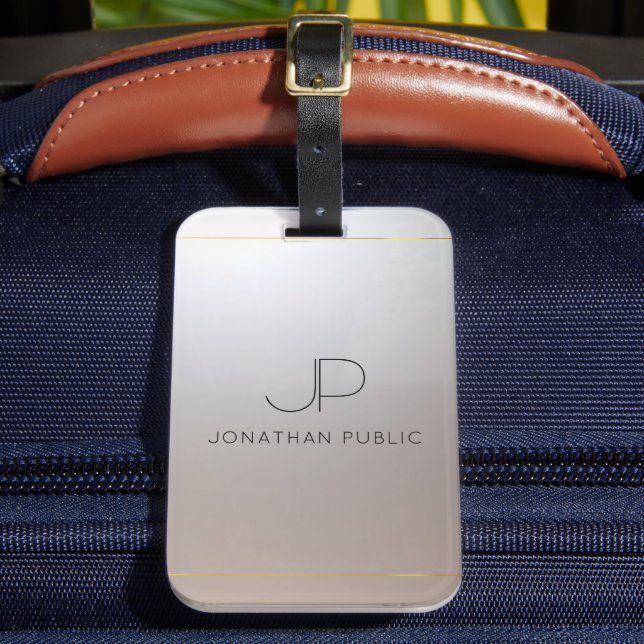 Monogram Guld Silver Se Eleganten Modern Bagagebricka (Framsida Insitu 2)