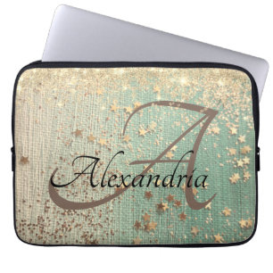 Monogram Guld Stars on Sea Grönt Laptop Fodral