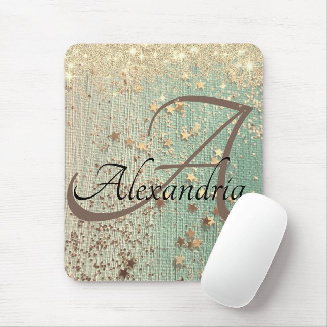Monogram Guld Stars on Sea Grönt Musmatta (Med mus)