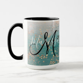 Monogram Guld Stars på Teal Coffee Mugg