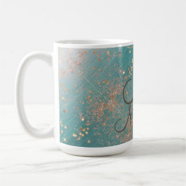 Monogram Guld Stars på Teal Glitter Kaffemugg
