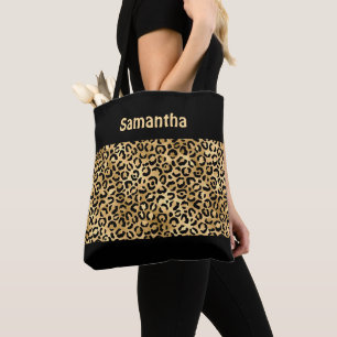 Monogram Guld Svart Leopardtryck Gepard Djur Tygkasse