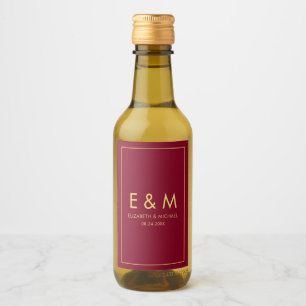 Monogram Guld Text Spara Datum Burgunderröd Vinetikett