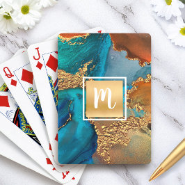 Monogram guld turkos orange marmor, vattenfärg casinokort