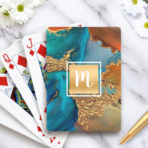 Monogram guld turkos orange marmor, vattenfärg casinokort