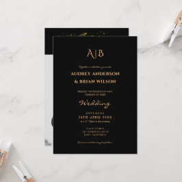 Monogram Guld Typografi Foto Bröllop Inbjudningar
