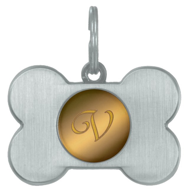 Monogram Guld V ID-bricka Husdjur (Framsidan)
