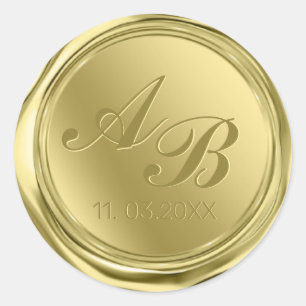 Monogram Guld Vax Seal Bröllop Runt Klistermärke