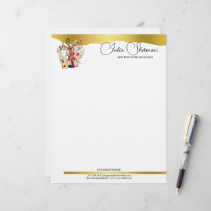 Monogram Guld Violin Modern Script Minimalist Brevhuvud