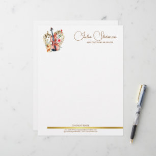Monogram Guld Violin Modern Script Minimalist Brevhuvud
