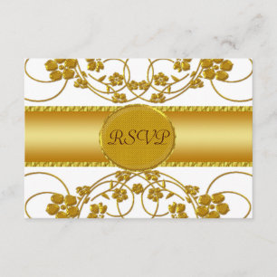 Monogram guld & White Blommigt Bröllop OSA Kort