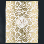 Monogram Guld & White Blommigt Damask Fleecefilt<br><div class="desc">Monogram guld och den vita blommigtens dammar mönster.</div>