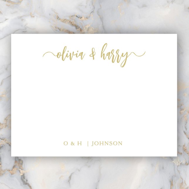 Monogram Guld White Bröllop-anteckningskort Anteckningskort (Personalize Your Name(s) in Stylish Hand Lettered Script. Add Elegant Monogram Initials & Surname.)